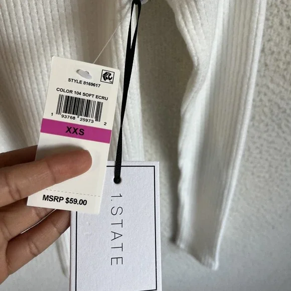 1. state Cut Out Ribbed Sweater Womens XXS Ivory tops - Picture 3 of 7